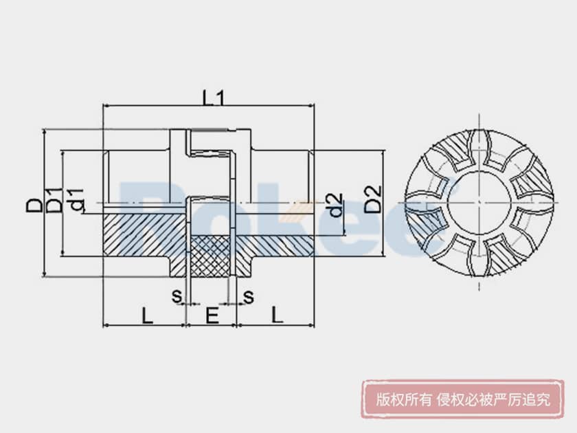 LX星形联轴器图纸,XL星型联轴器结构示意图